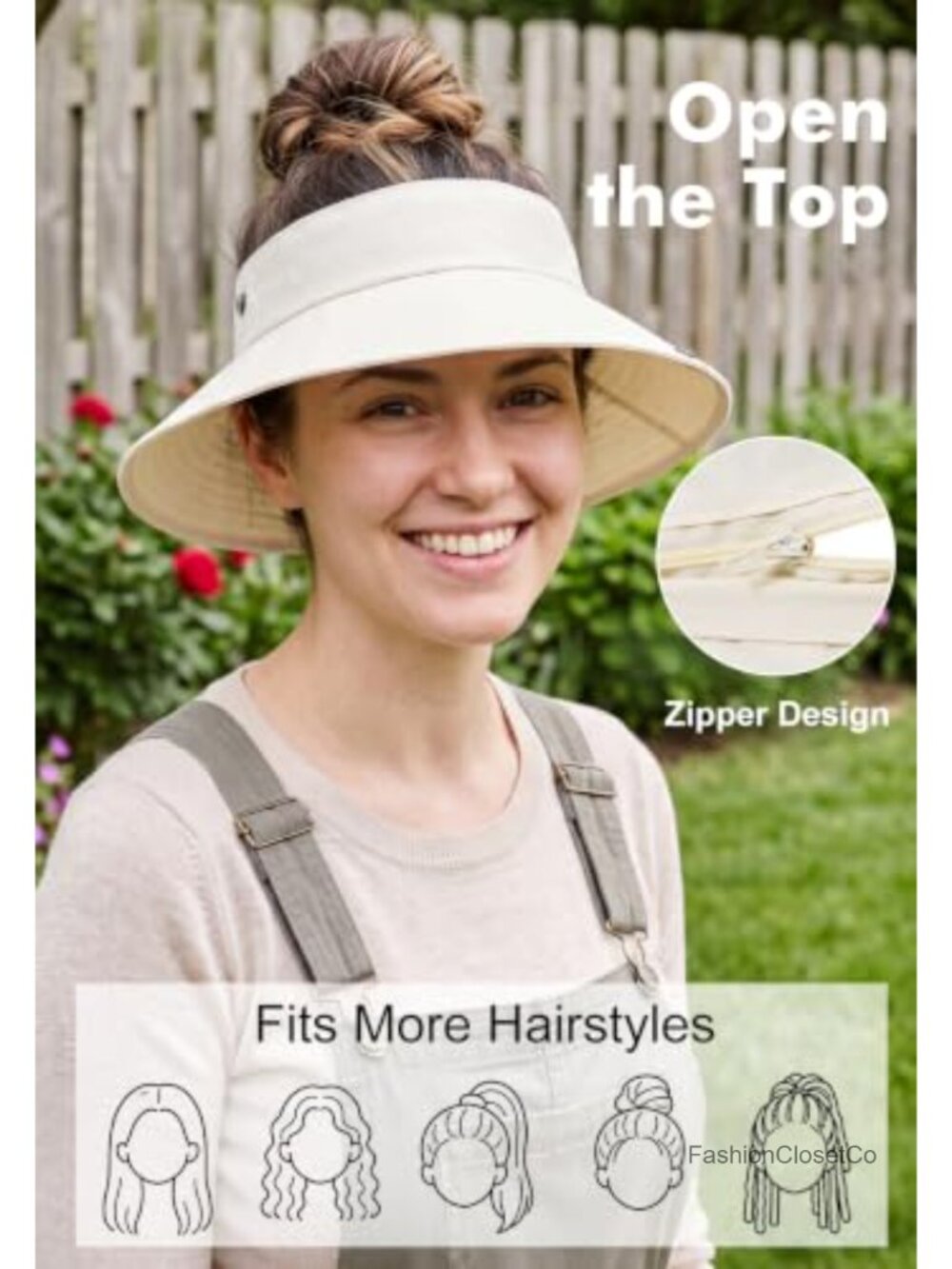 UPF 50+ Wide Brim Sun Hat with Ponytail Hole - Packable Bucket Hat for Hiking - Picture 4 of 6